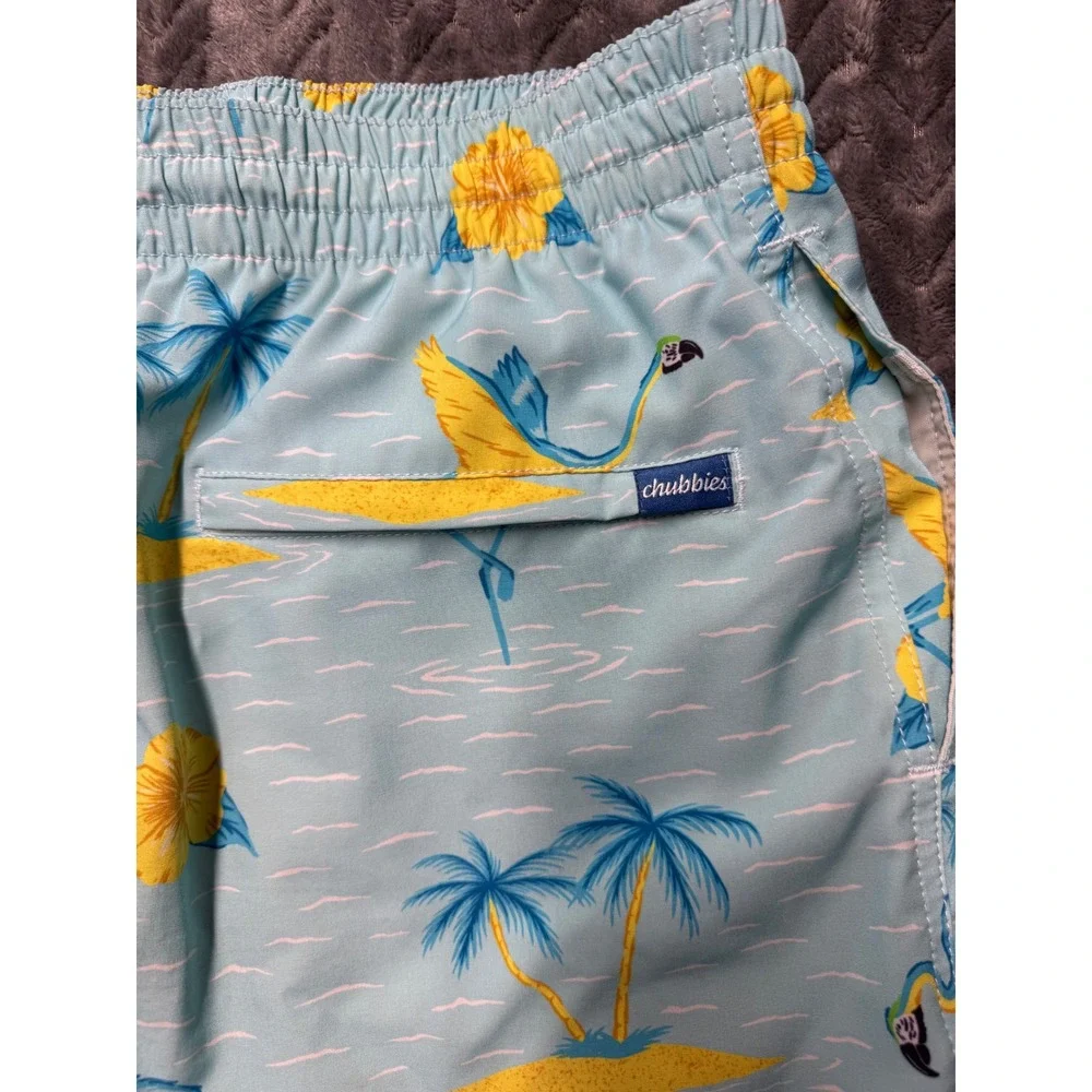 Chubbies Swim Trunks Small Light Blue Excellent Tropical Flamingo (2050)‎
